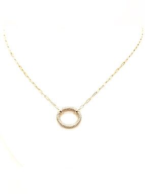 18K Gold Pave Circle Pendant on Paperclip Chain Necklace see (Video)